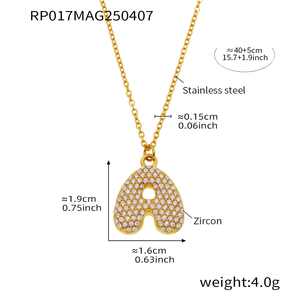 Gold letter A initial necklace size card in 316L stainless steel by Miduoduo Jewelry for personalized jewelry buyers