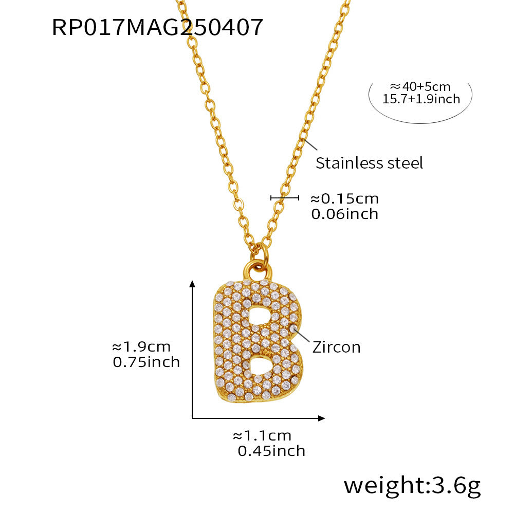 Gold letter B initial necklace size card in 316L stainless steel by Miduoduo Jewelry for personalized jewelry buyers