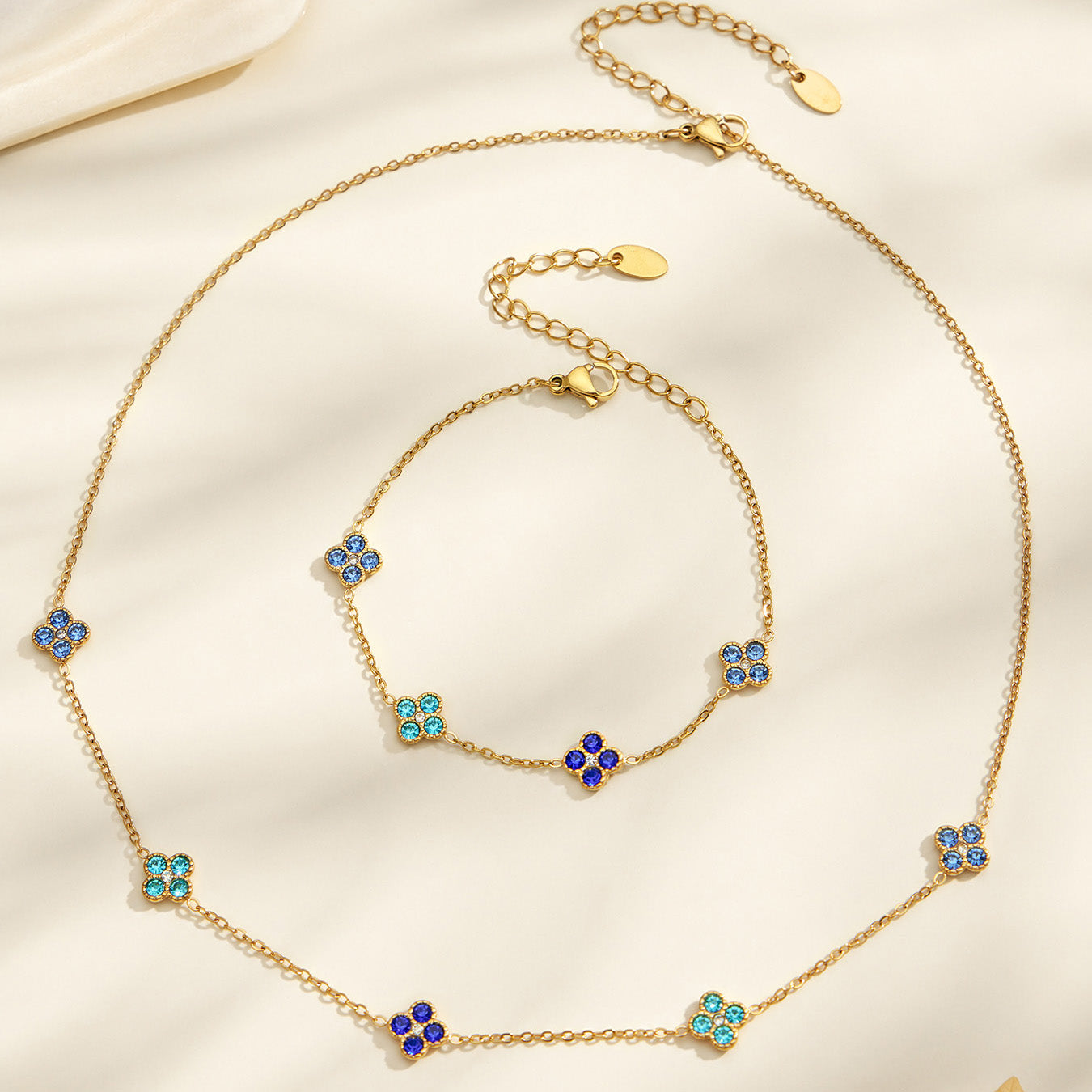 316L Stainless Steel 18K PVD Gold Clover Zircon Necklace and Bracelet Collection made with 316L stainless steel and 18K PVD gold finish for wholesale jewelry buyers - image 4