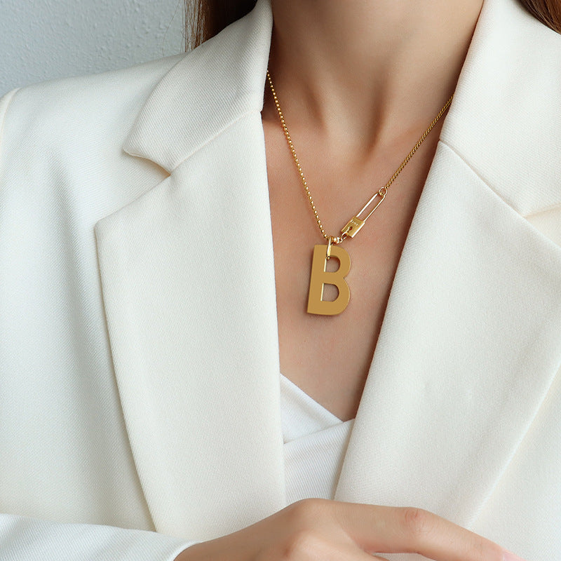 316L Stainless Steel 18K PVD Gold B Letter Lock Necklace made with 316L stainless steel and 18K PVD gold finish for wholesale jewelry buyers - image 4