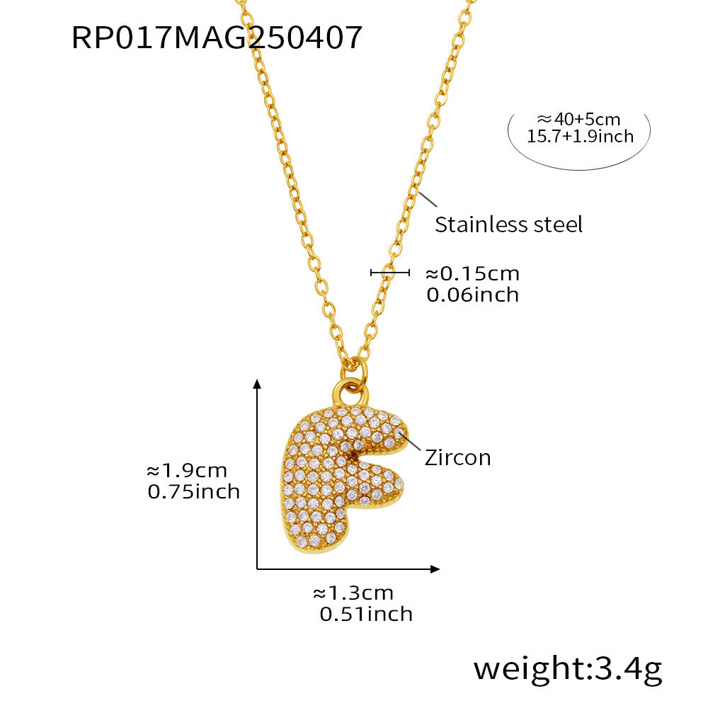Gold letter F initial necklace size card in 316L stainless steel by Miduoduo Jewelry for personalized jewelry buyers