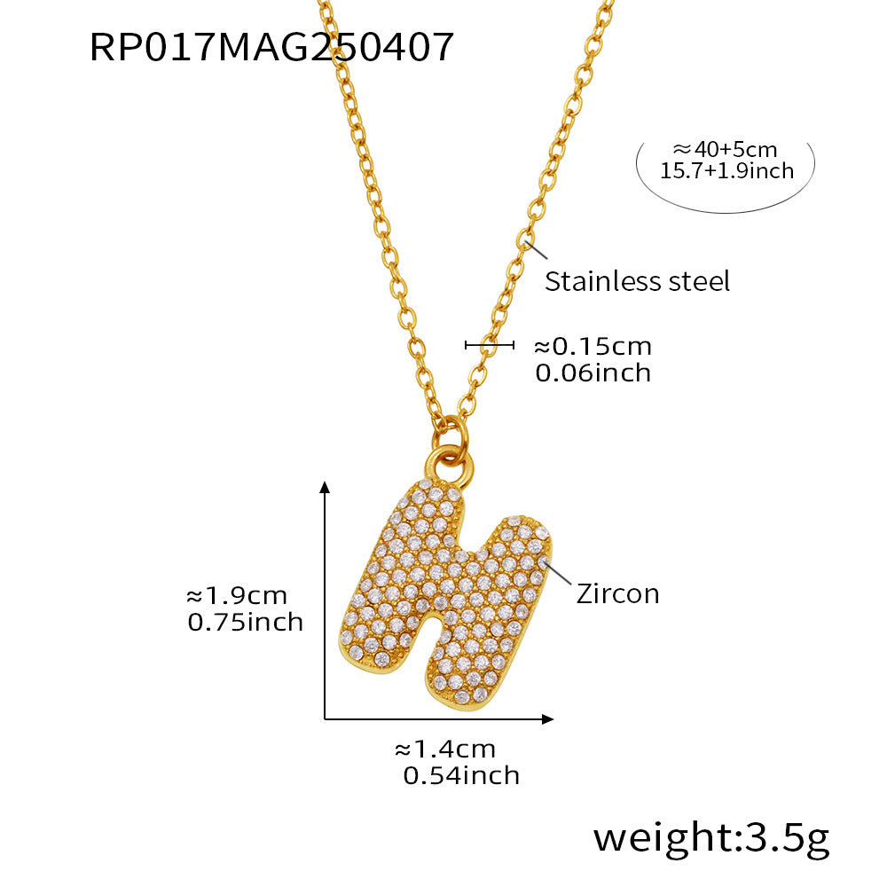 Gold letter H initial necklace size card in 316L stainless steel by Miduoduo Jewelry for personalized jewelry buyers
