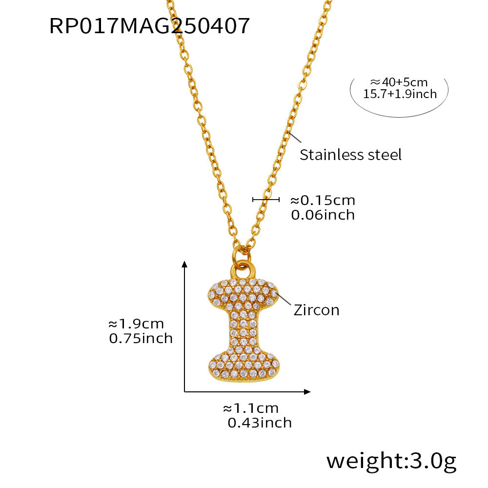 Gold letter I initial necklace size card in 316L stainless steel by Miduoduo Jewelry for personalized jewelry buyers