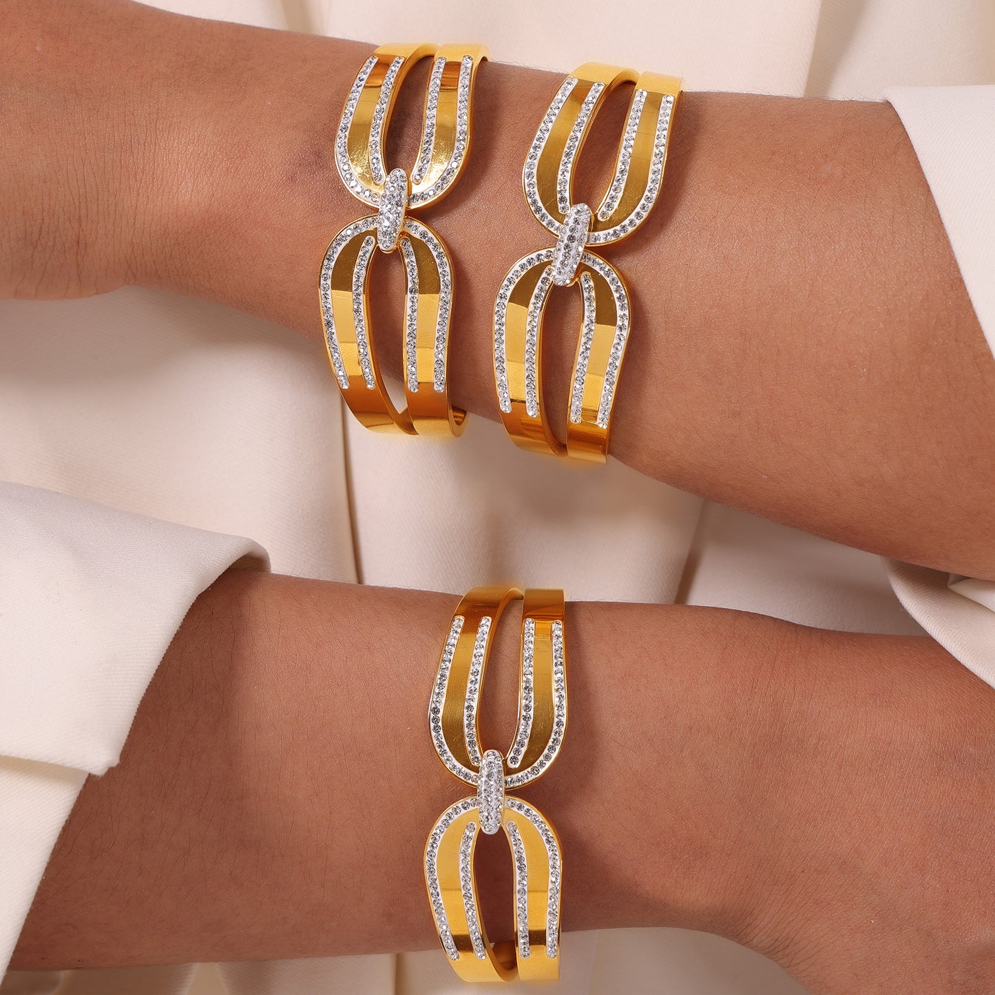 316L Stainless Steel 18K PVD Gold Double Layer Zircon Bangle made with 316L stainless steel and 18K PVD gold finish for wholesale jewelry buyers - image 5
