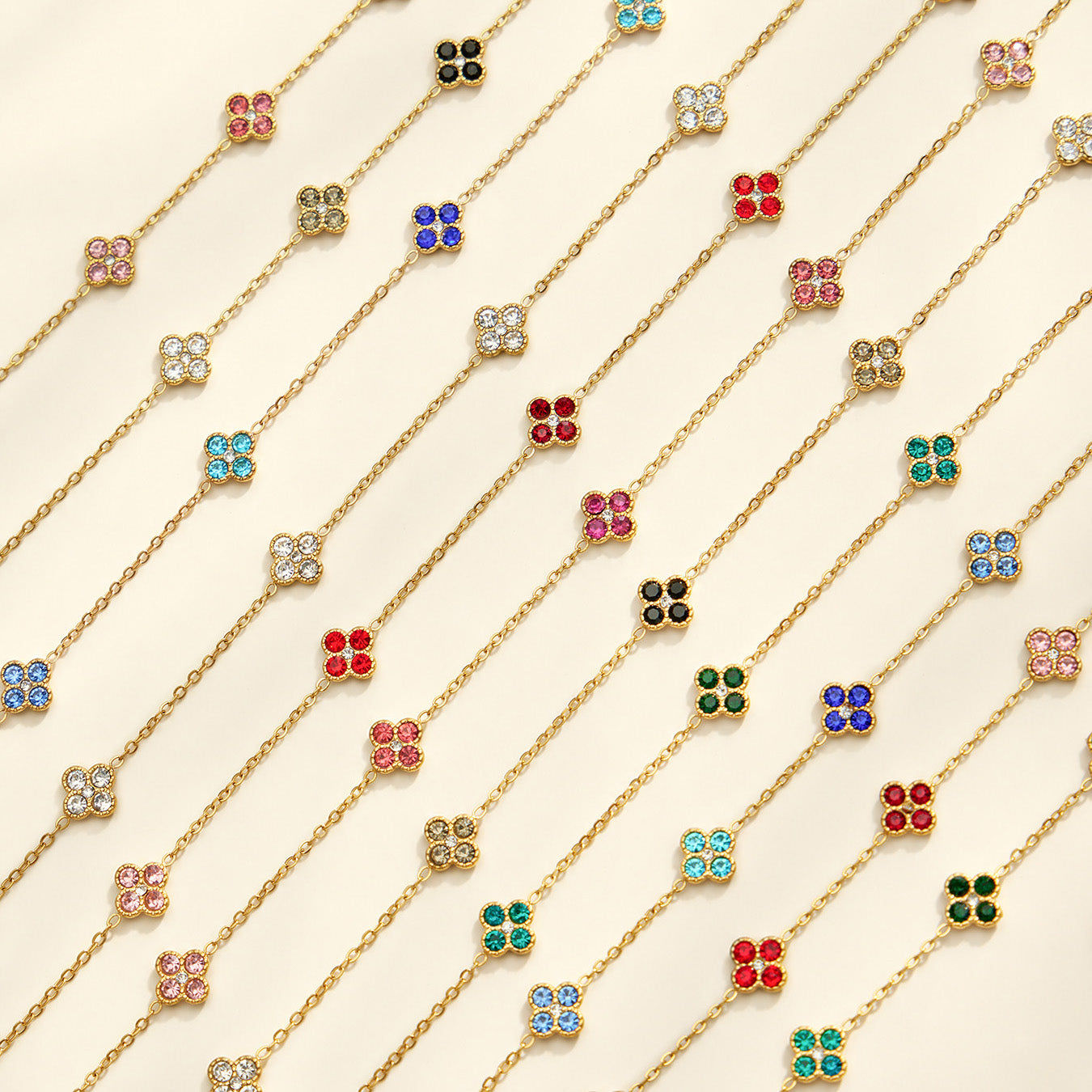 316L Stainless Steel 18K PVD Gold Clover Zircon Necklace and Bracelet Collection made with 316L stainless steel and 18K PVD gold finish for wholesale jewelry buyers - image 6