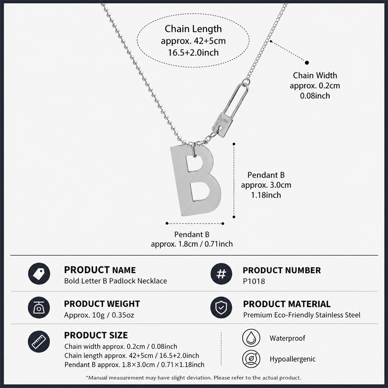 316L Stainless Steel 18K PVD Gold B Letter Lock Necklace made with 316L stainless steel and 18K PVD gold finish for wholesale jewelry buyers - image 7