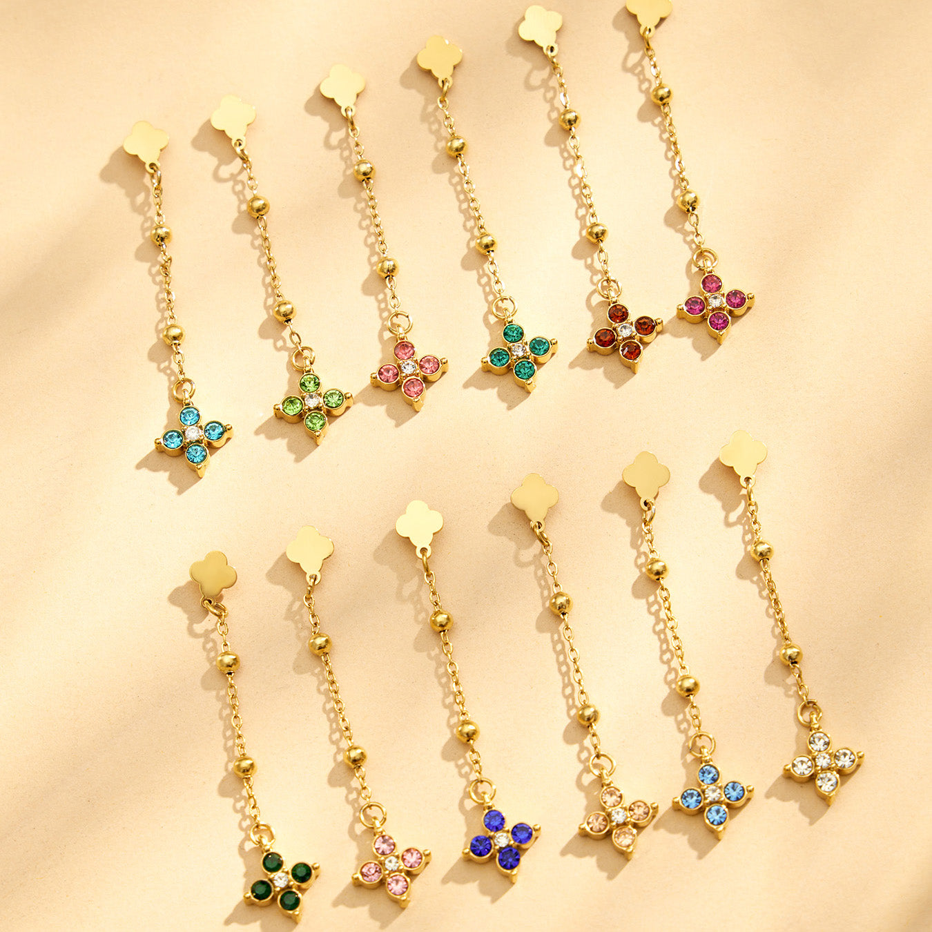 316L Stainless Steel 18K PVD Gold Clover Zircon Earrings made with 316L stainless steel and 18K PVD gold finish for wholesale jewelry buyers - image 8
