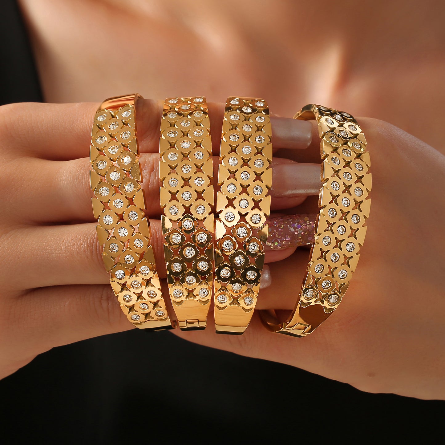 316L Stainless Steel 18K PVD Gold Geometric Bangle made with 316L stainless steel and 18K PVD gold finish for wholesale jewelry buyers - image 9