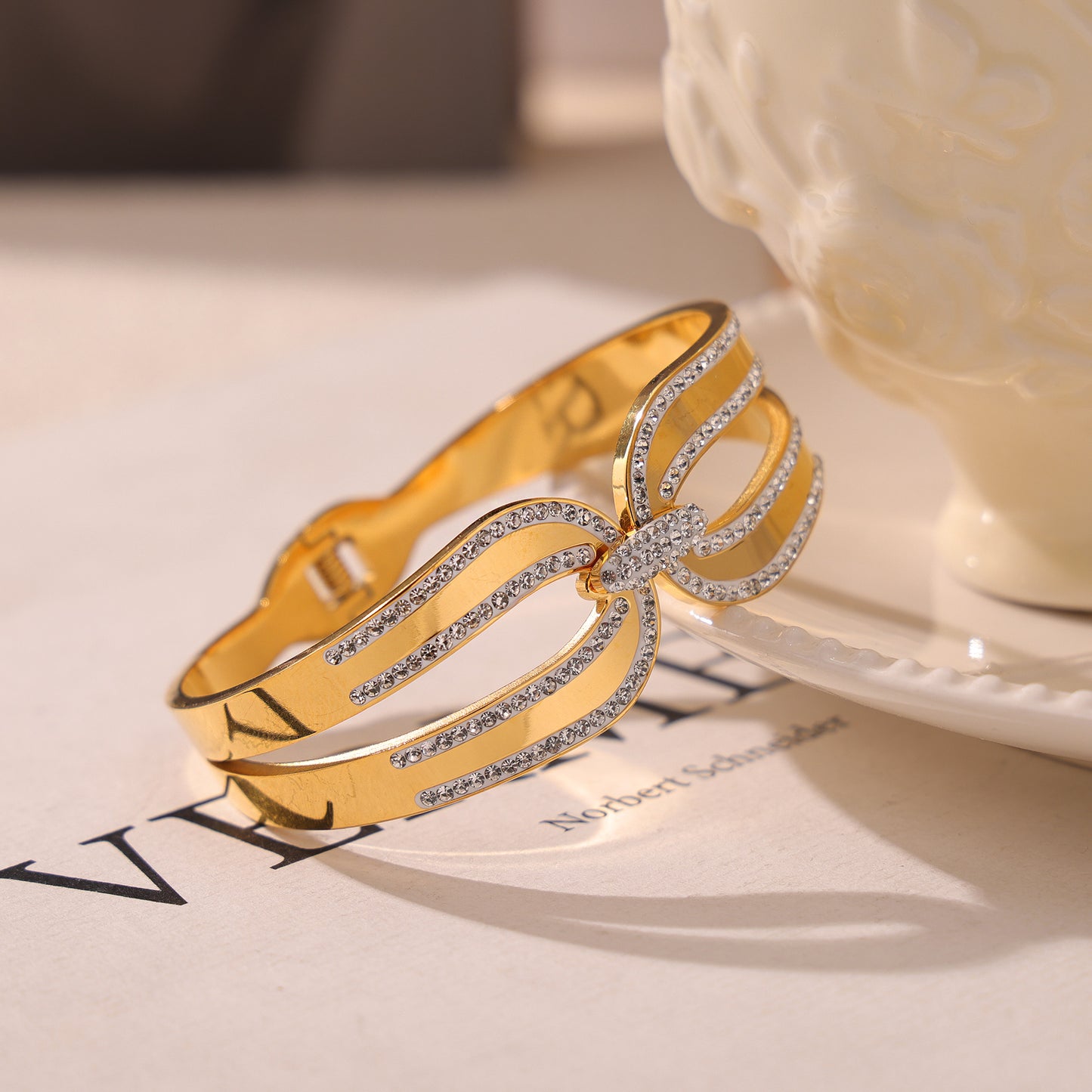 316L Stainless Steel 18K PVD Gold Double Layer Zircon Bangle made with 316L stainless steel and 18K PVD gold finish for wholesale jewelry buyers - image 9