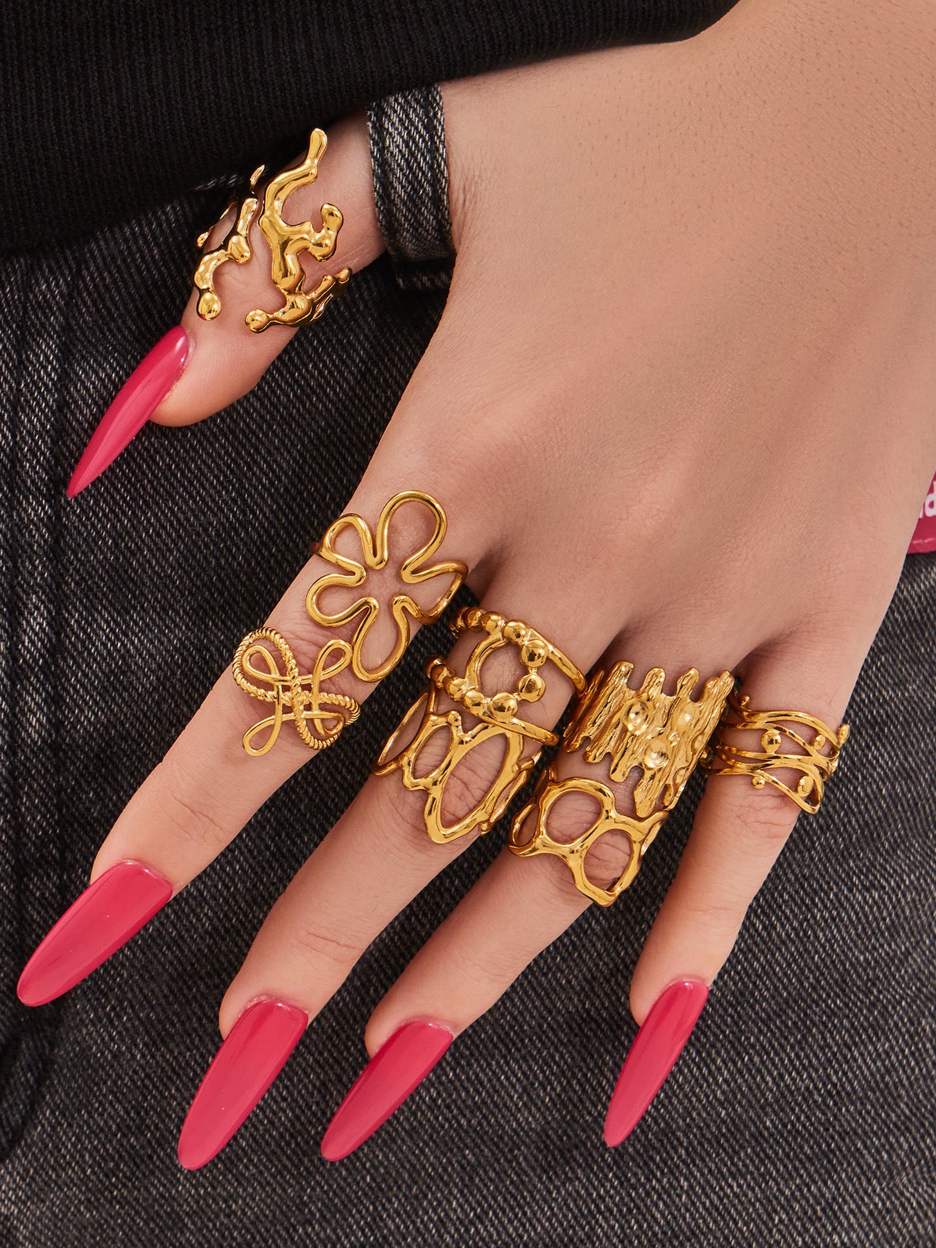 316L Stainless Steel 18K Gold PVD Artistic Flower Irregular Open  Ring
