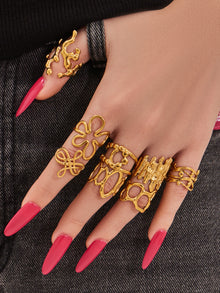 316L Stainless Steel 18K Gold PVD Artistic Flower Irregular Open  Ring
