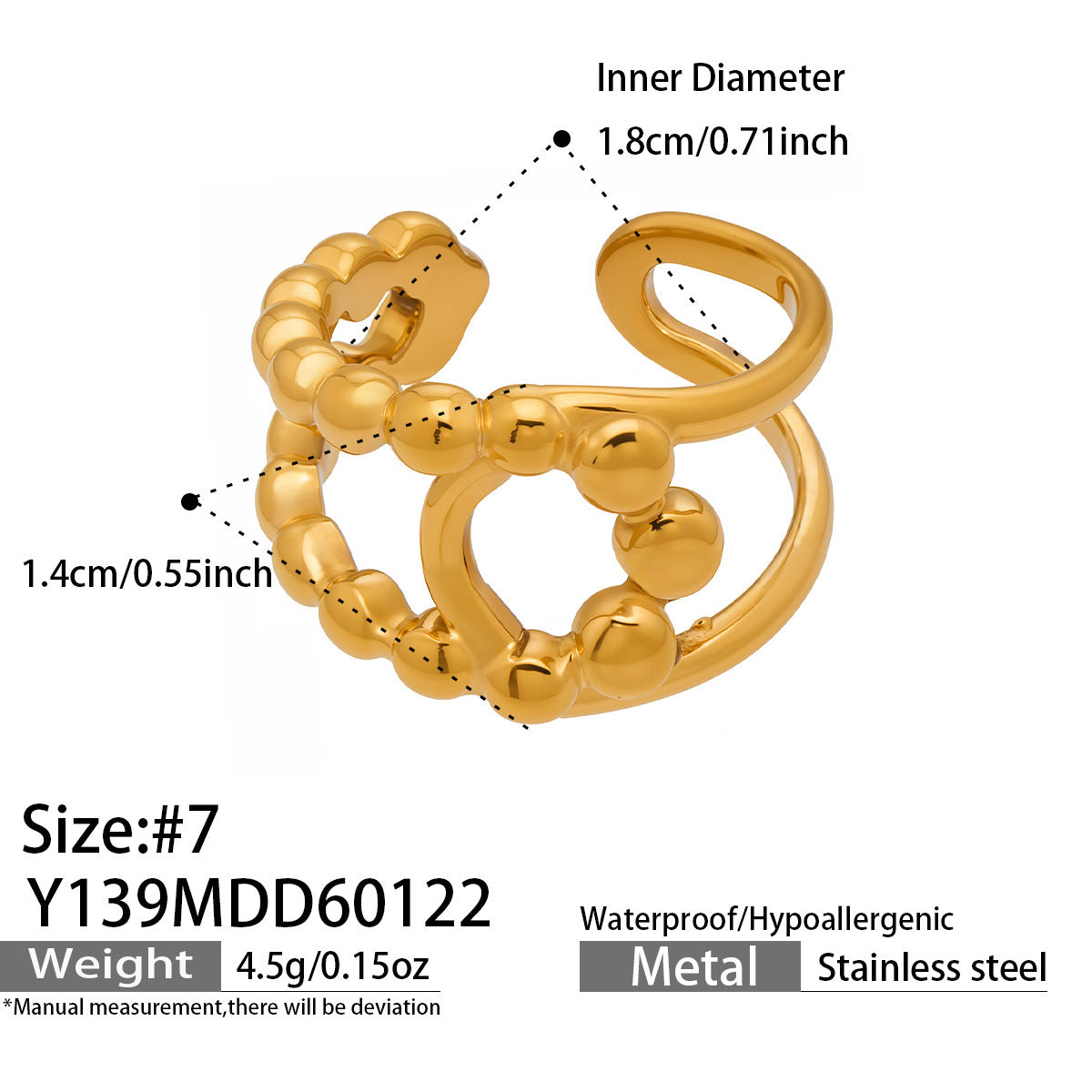 316L Stainless Steel 18K Gold PVD Artistic Flower Irregular Open  Ring