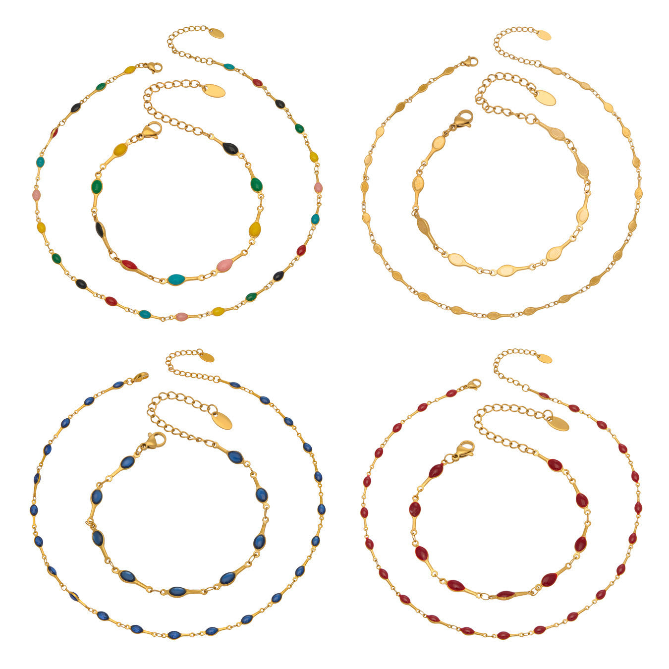 316L Stainless Steel 18K Gold PVD Minimalist Dopamine Color-Block Enamel Necklace & Bracelet Set
