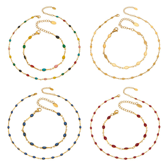 316L Stainless Steel 18K Gold PVD Minimalist Dopamine Color-Block Enamel Necklace & Bracelet Set