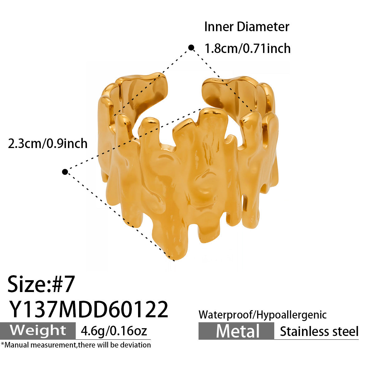 316L Stainless Steel 18K Gold PVD Artistic Flower Irregular Open  Ring