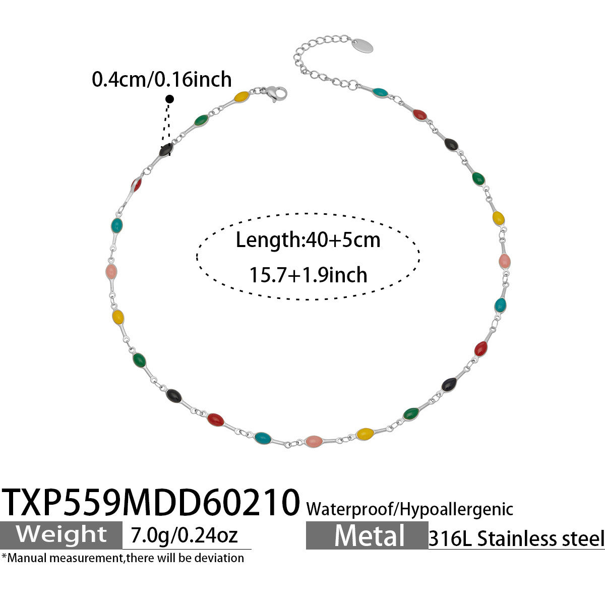 316L Stainless Steel 18K Gold PVD Minimalist Dopamine Color-Block Enamel Necklace & Bracelet Set