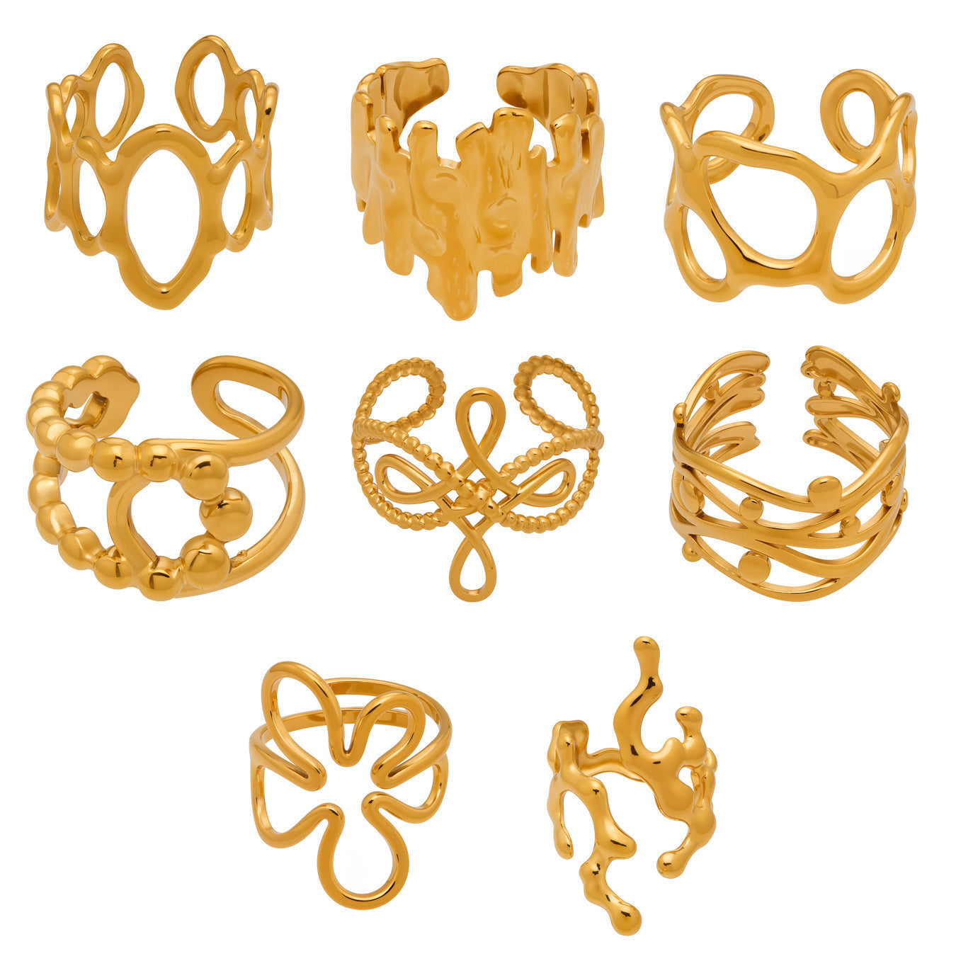 316L Stainless Steel 18K Gold PVD Artistic Flower Irregular Open  Ring