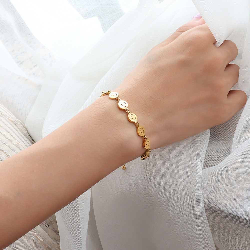 316L Stainless Steel 18K PVD Gold Minimalist Smiley Face Bracelet