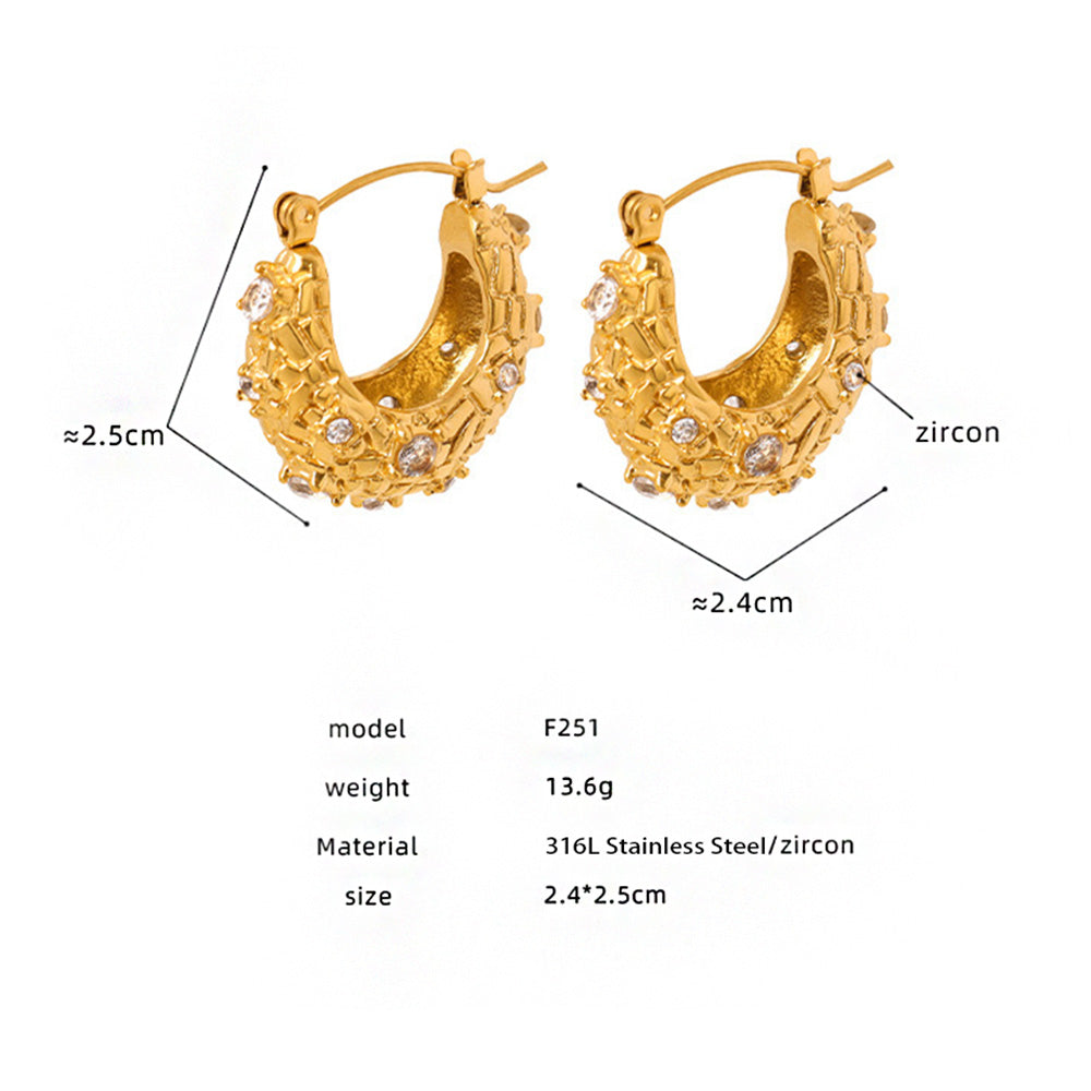 316L Stainless Steel 18K Gold PVD Vintage Baguette CZ Hoop Earrings