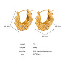 316L Stainless Steel 18K Gold PVD Vintage Baguette CZ Hoop Earrings