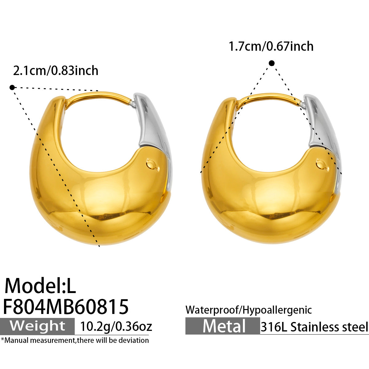 316L Stainless Steel 18K PVD Gold U-Shaped Earrings