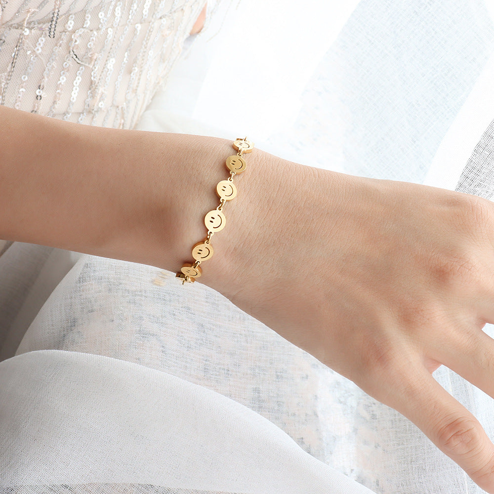316L Stainless Steel 18K PVD Gold Minimalist Smiley Face Bracelet