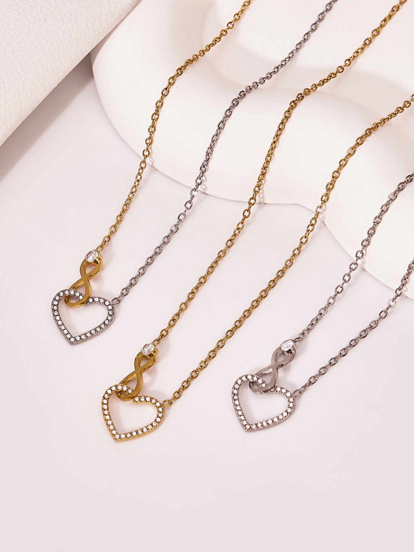 316L Stainless Steel Infinity Heart Zirconia Bracelet & Necklace