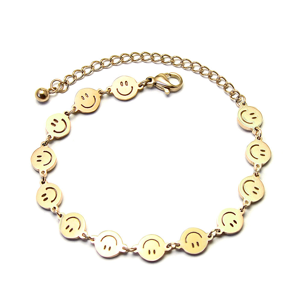 316L Stainless Steel 18K PVD Gold Minimalist Smiley Face Bracelet