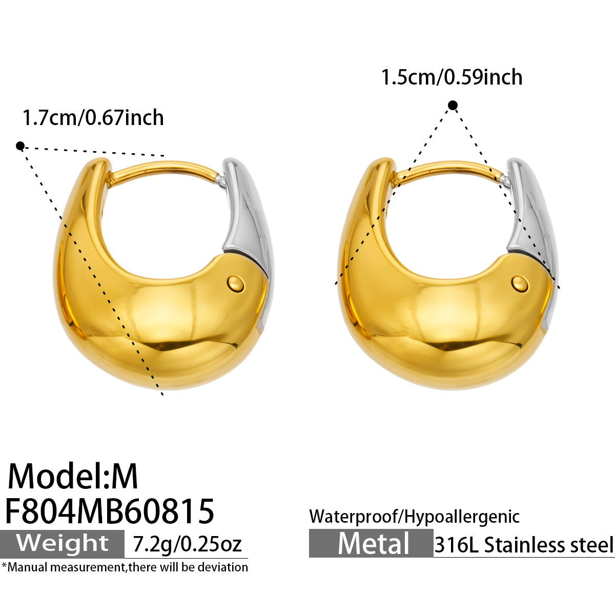 316L Stainless Steel 18K PVD Gold U-Shaped Earrings