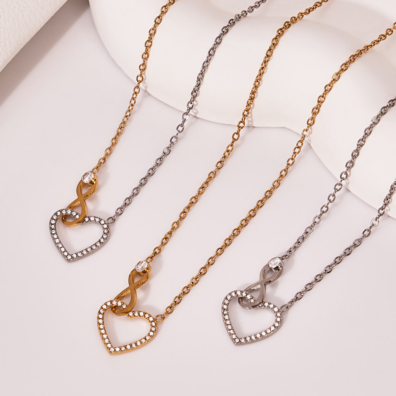 316L Stainless Steel Infinity Heart Zirconia Bracelet & Necklace