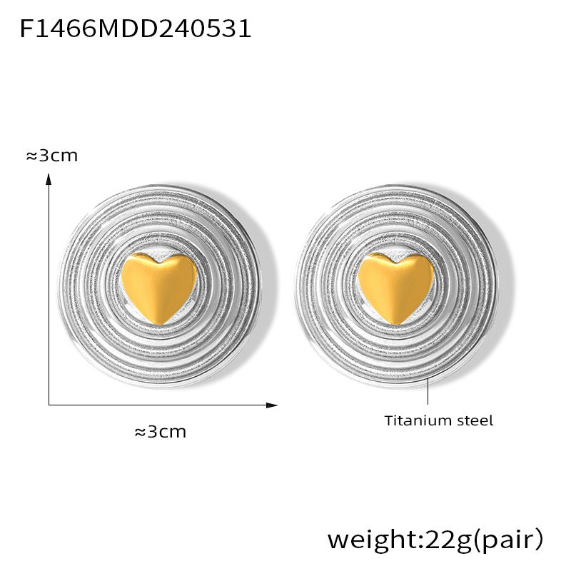 316L Stainless Steel 18K Gold PVD Multi-Layer Circle Heart Shield Stud Earrings