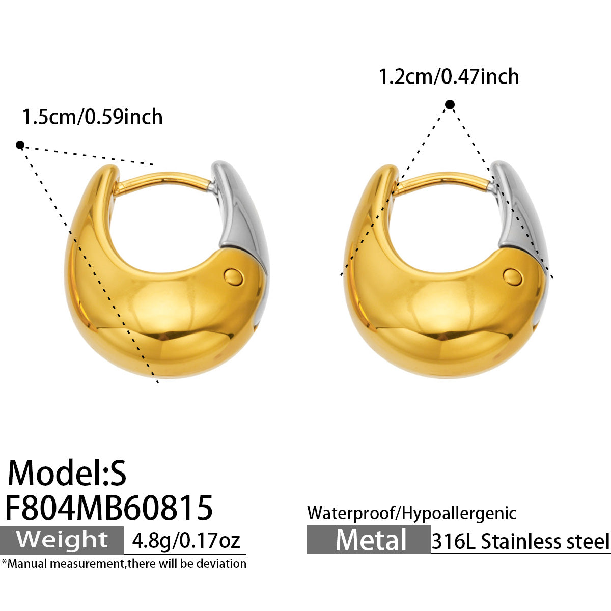 316L Stainless Steel 18K PVD Gold U-Shaped Earrings