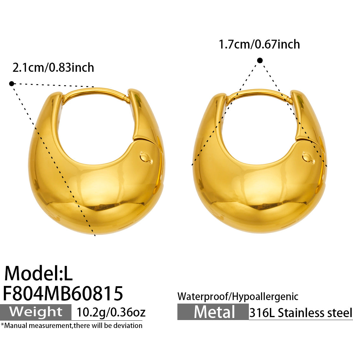 316L Stainless Steel 18K PVD Gold U-Shaped Earrings