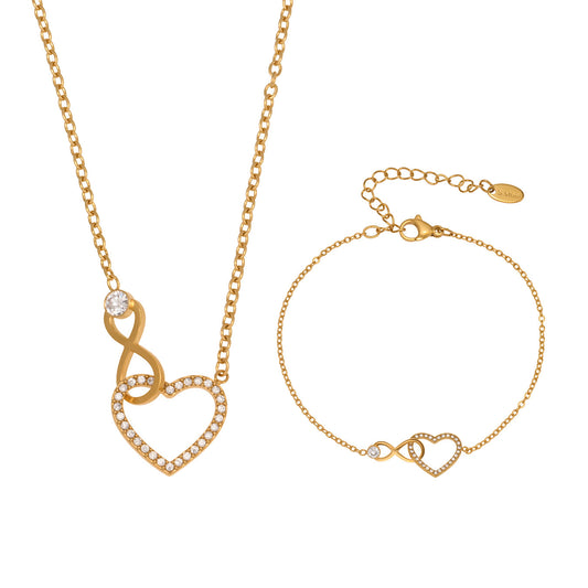 316L Stainless Steel Infinity Heart Zirconia Bracelet & Necklace