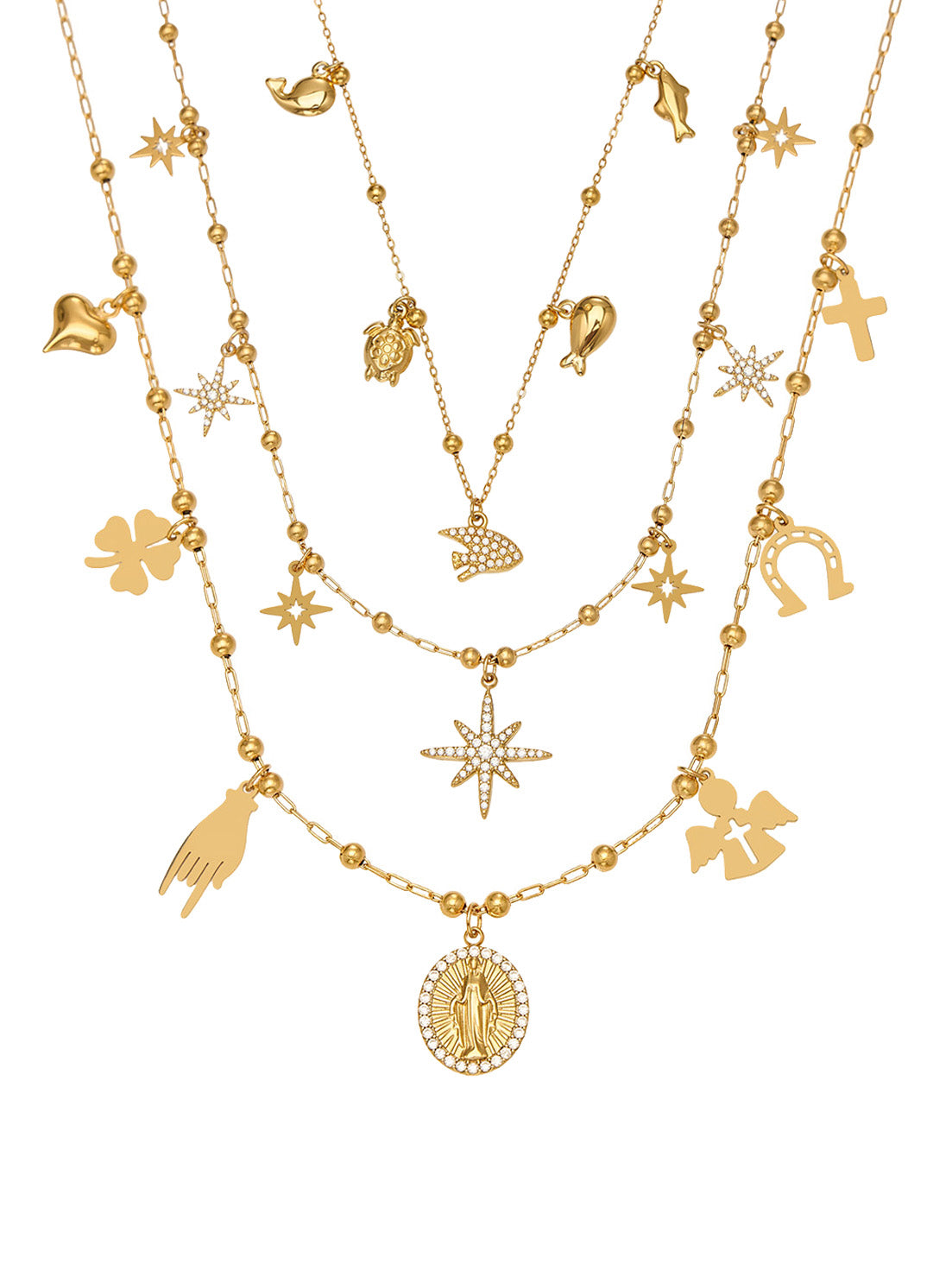 316L Stainless Steel 18K Gold PVD Starburst Pavé Zircon Pendant Necklace