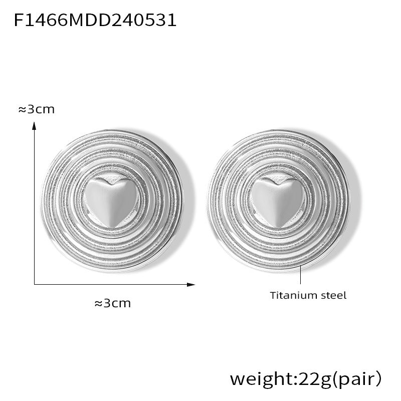 316L Stainless Steel 18K Gold PVD Multi-Layer Circle Heart Shield Stud Earrings