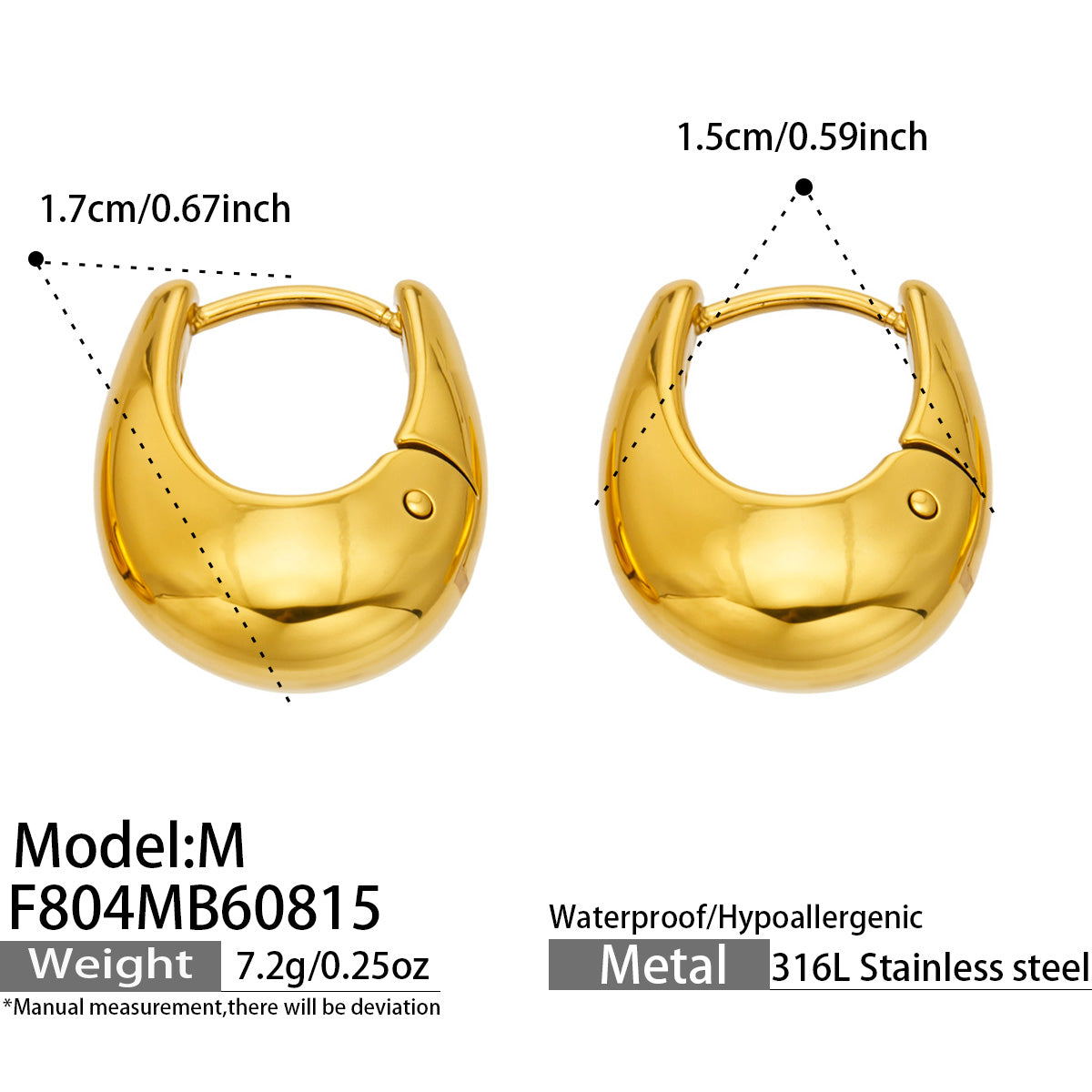 316L Stainless Steel 18K PVD Gold U-Shaped Earrings