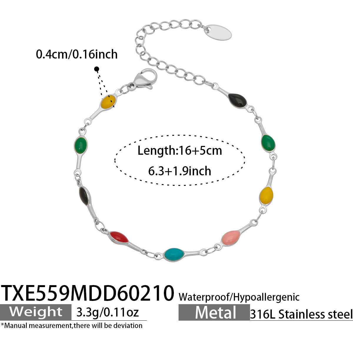 316L Stainless Steel 18K Gold PVD Minimalist Dopamine Color-Block Enamel Necklace & Bracelet Set