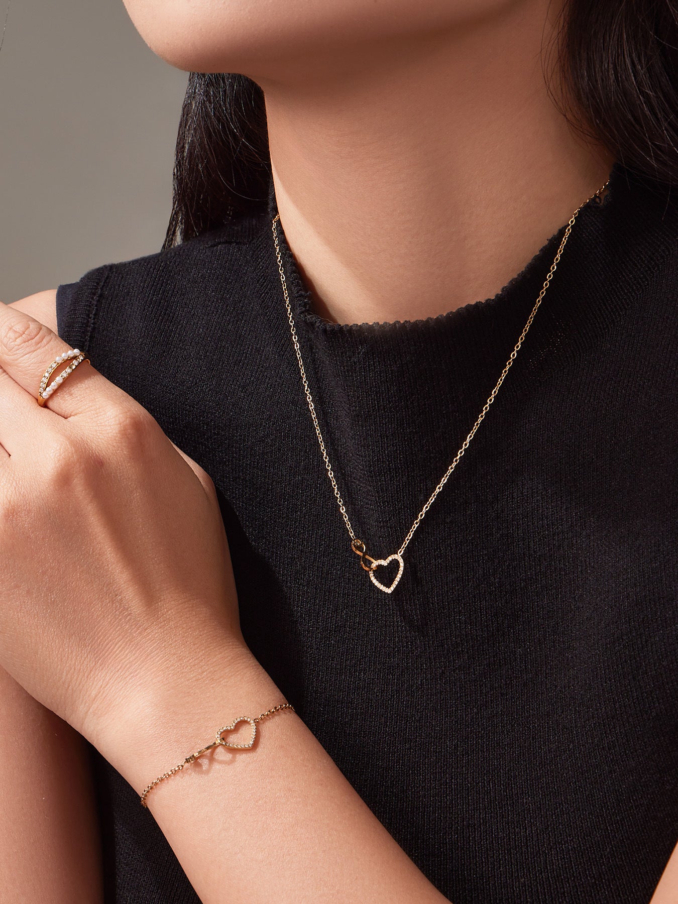 316L Stainless Steel Infinity Heart Zirconia Bracelet & Necklace