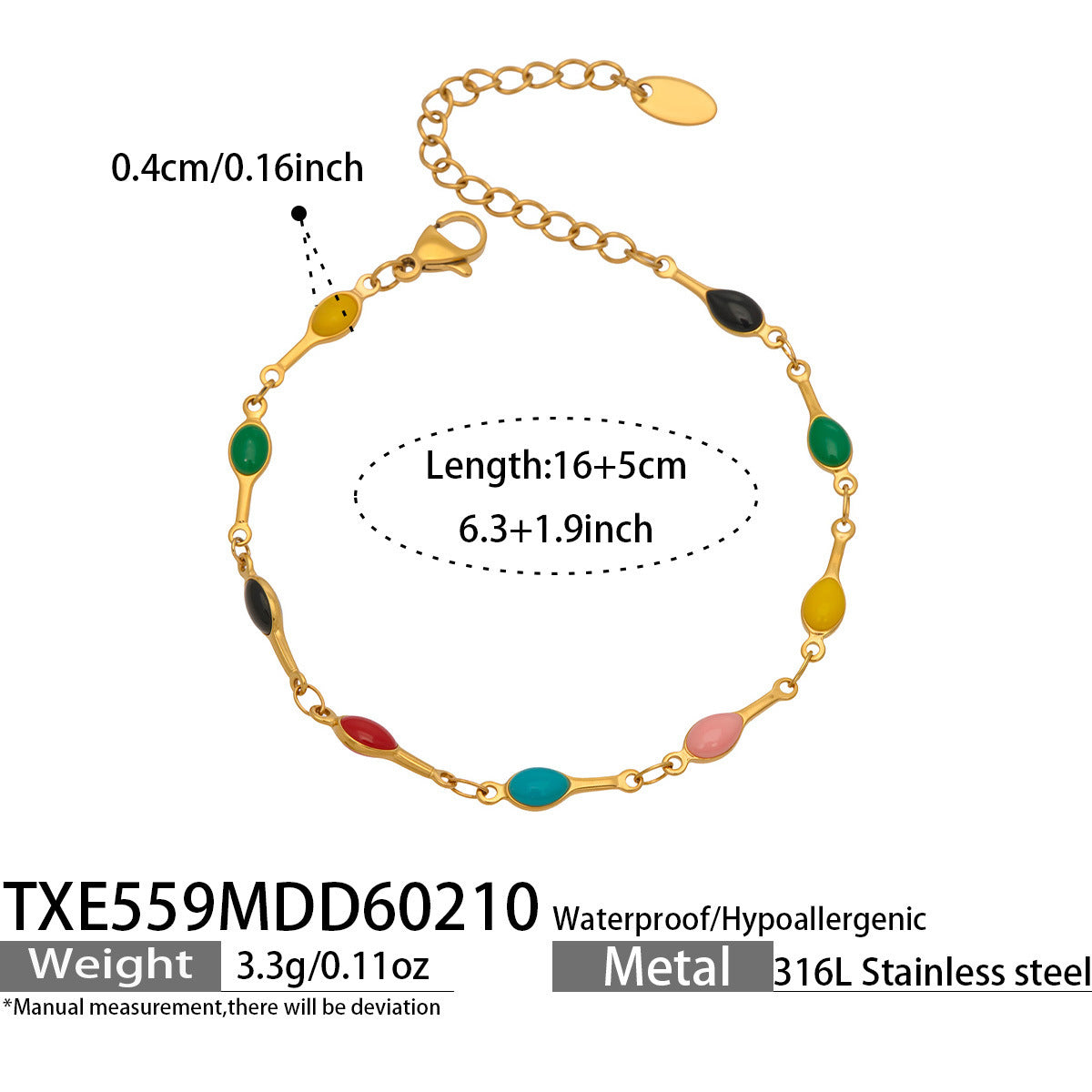 316L Stainless Steel 18K Gold PVD Minimalist Dopamine Color-Block Enamel Necklace & Bracelet Set