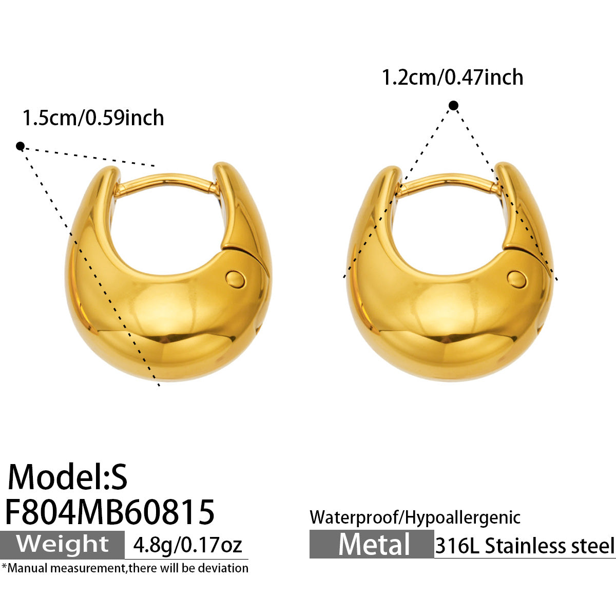 316L Stainless Steel 18K PVD Gold U-Shaped Earrings