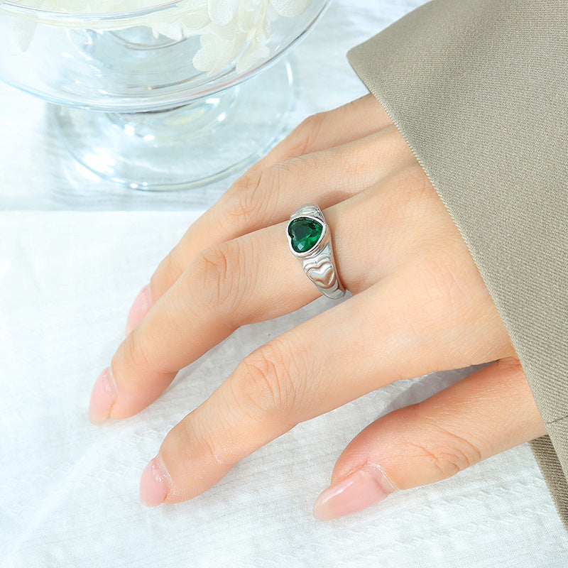316L Stainless Steel 18K Gold PVD Heart Crystal Ring