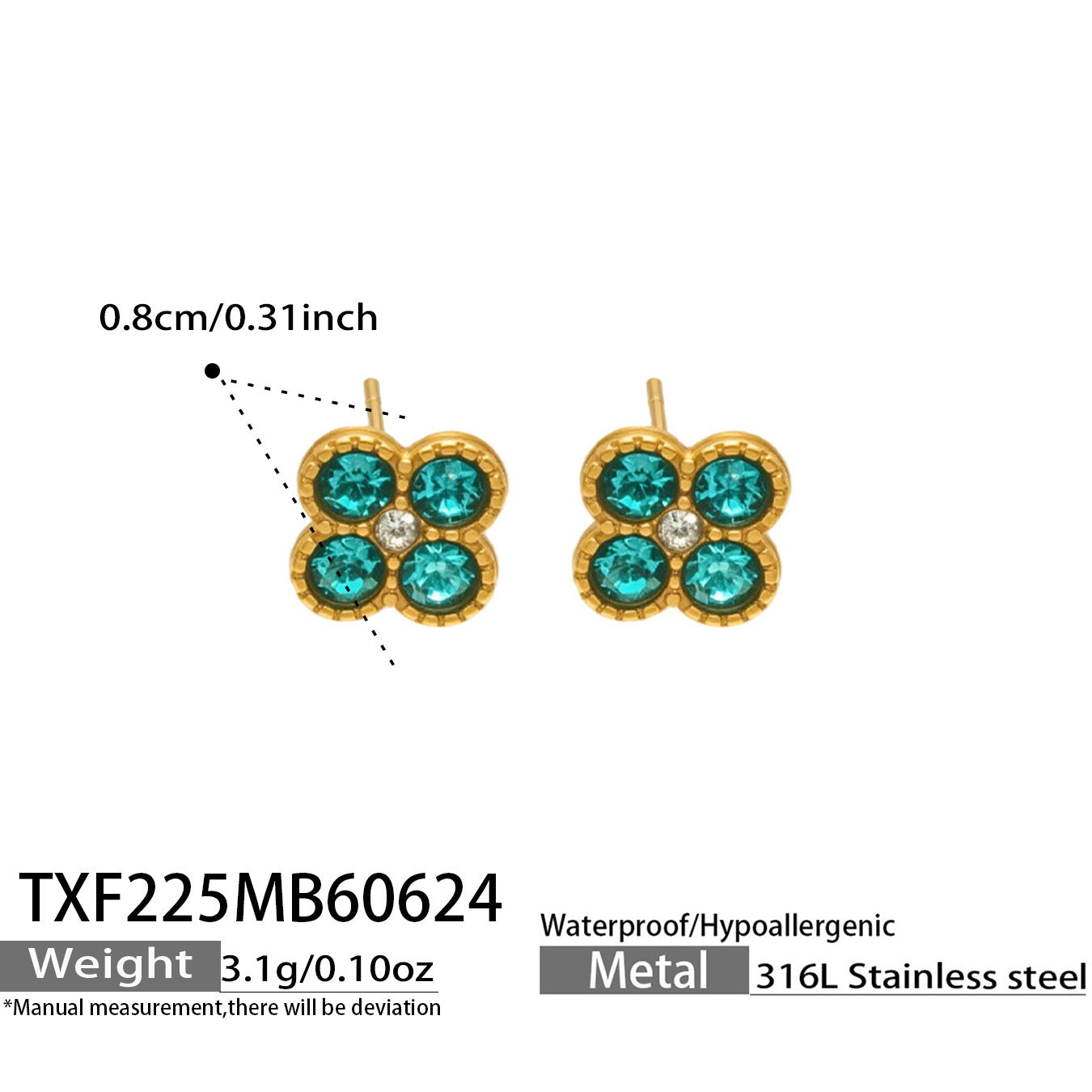 316L Stainless Steel 18K PVD Gold Clover Earrings