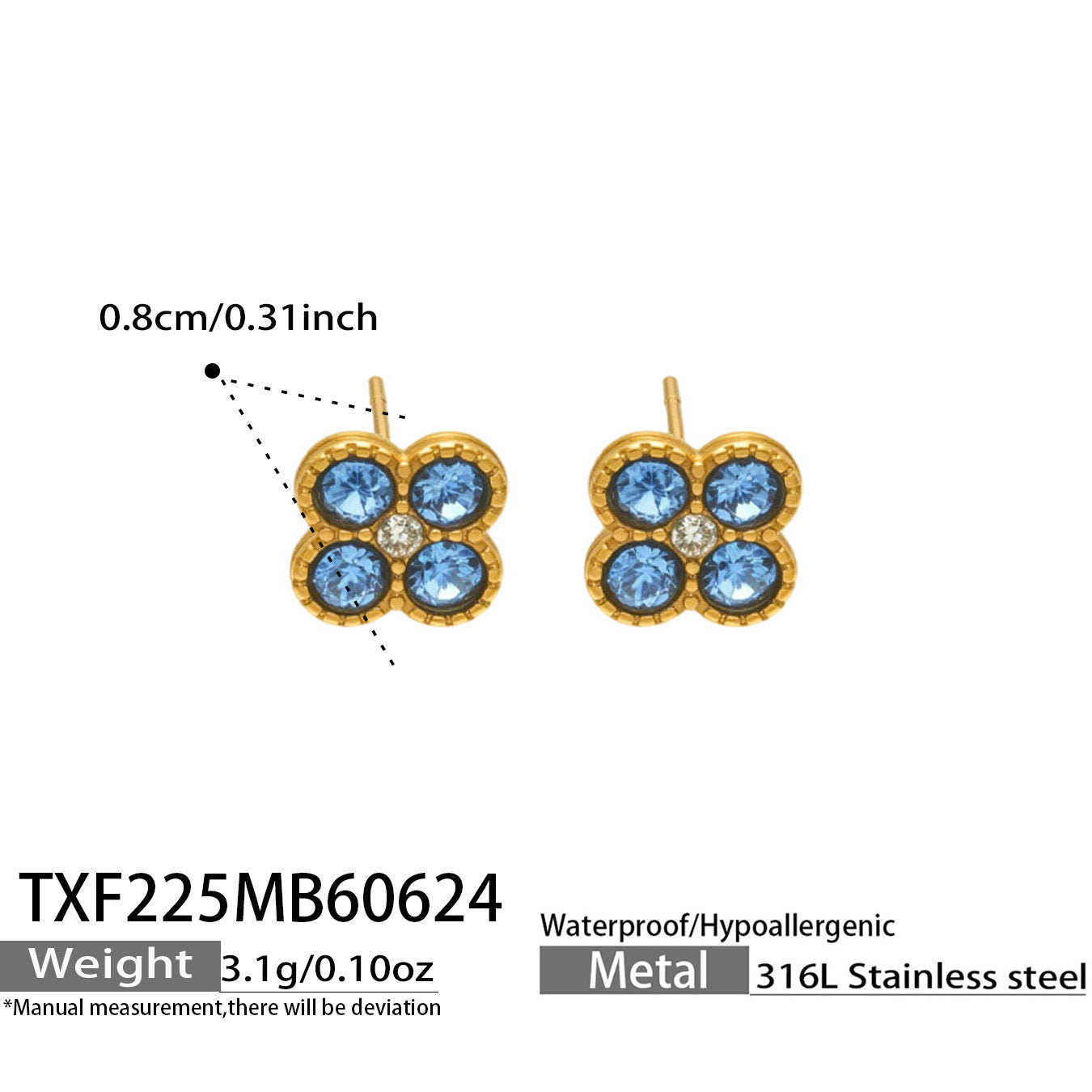 316L Stainless Steel 18K PVD Gold Clover Earrings