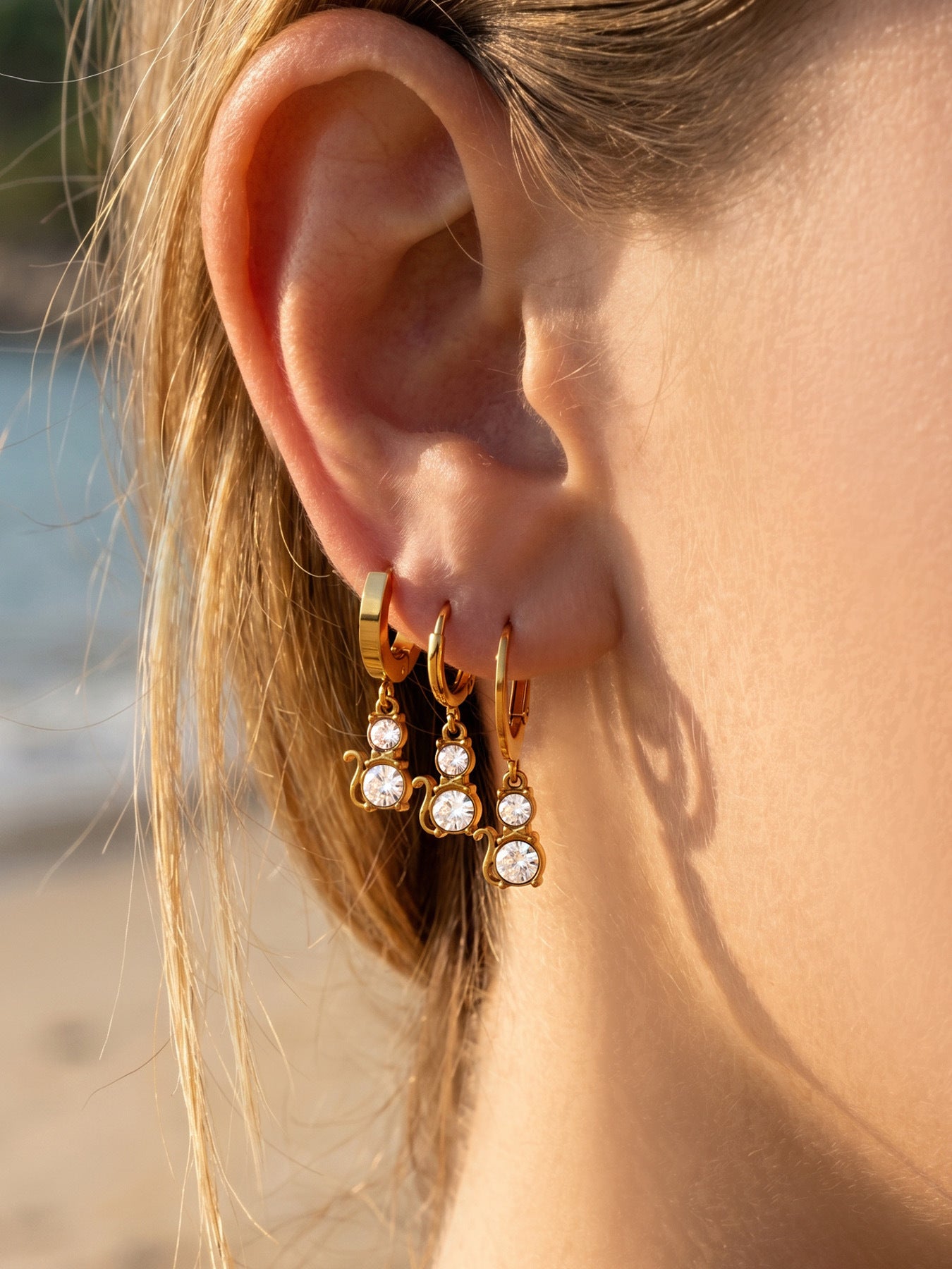 316L Stainless Steel 18K Gold PVD Cat Ear Zircon Earrings
