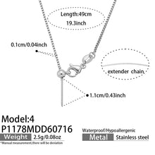 Steel box chain DIY letter charm necklace base in 316 stainless steel, 49 cm long with 11 mm charm loading bar