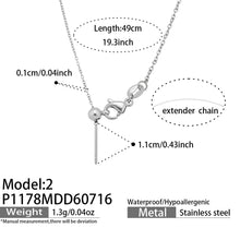 Steel cable chain DIY letter charm necklace base in 316 stainless steel with extender chain, 49 cm length and 1.1 cm loading bar