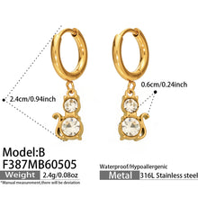 316L Stainless Steel 18K Gold PVD Cat Ear Zircon Earrings
