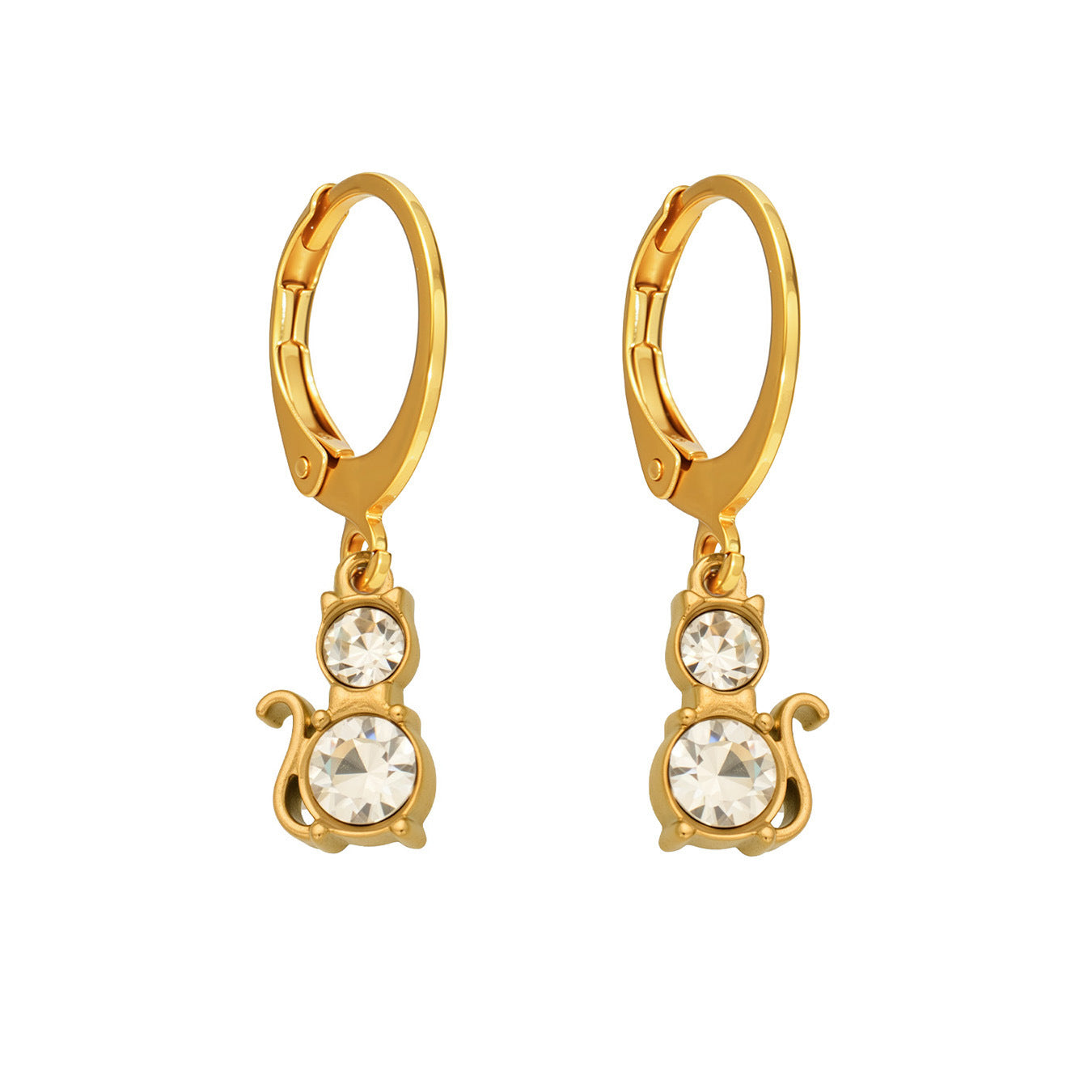 316L Stainless Steel 18K Gold PVD Cat Ear Zircon Earrings
