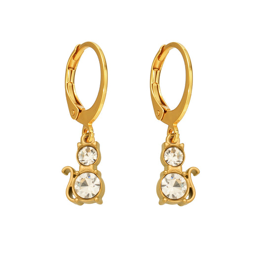 316L Stainless Steel 18K Gold PVD Cat Ear Zircon Earrings